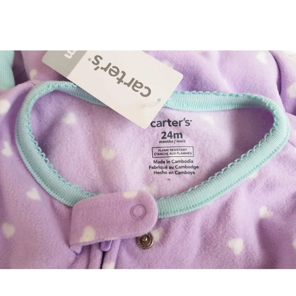 CARTER'S Lavender & White 1 Piece Holiday Footie Pajamas NWT Infant Girl's 24 M
